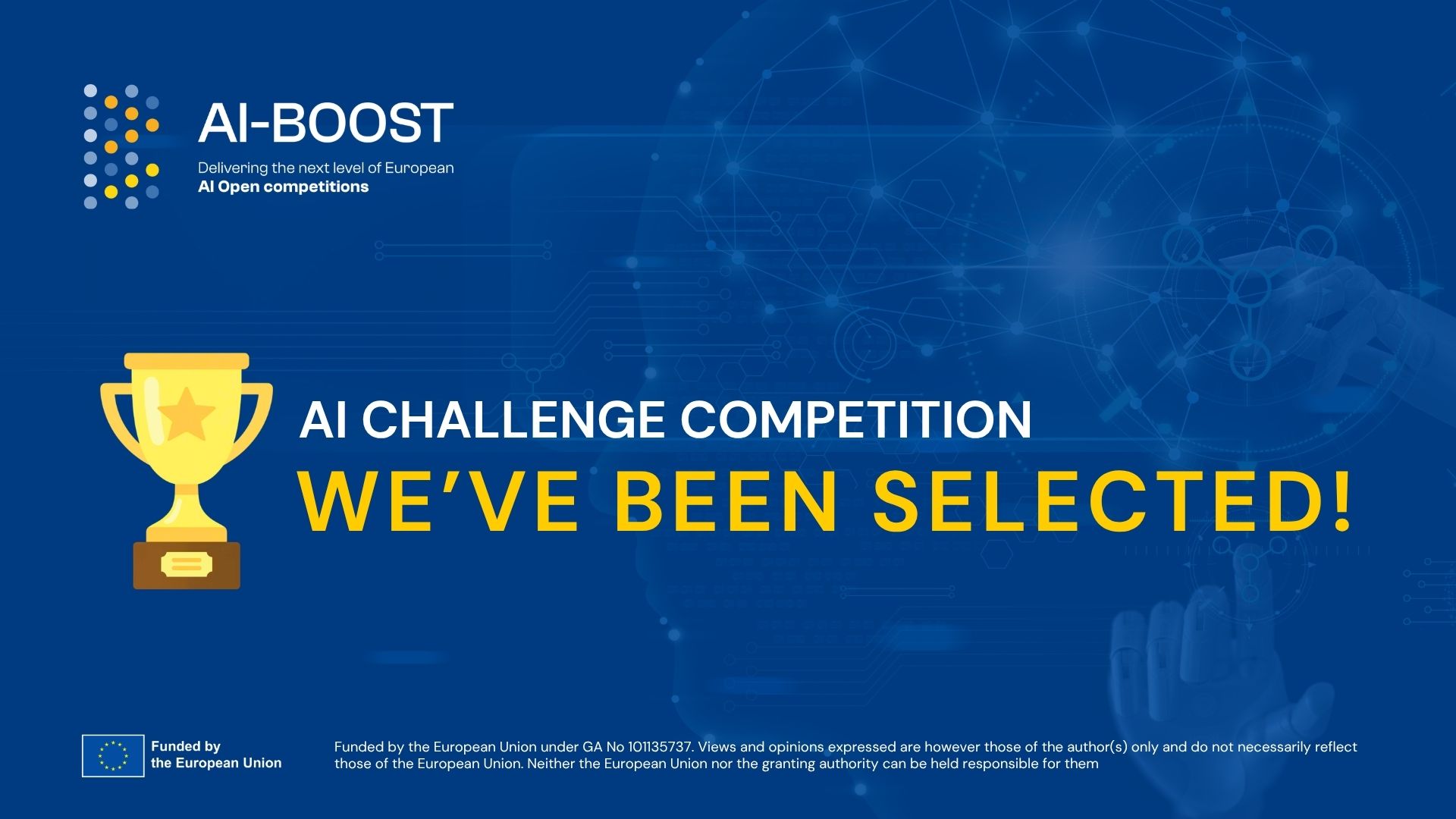 AI-BOOST AI Challenge Competition graphic announcing selection for the SPARK phase, with the official EU funding emblem and disclaimer
